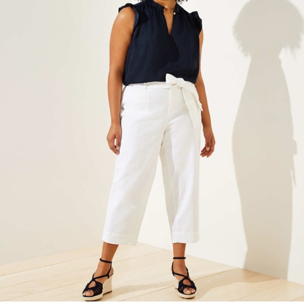 LOFT Slim Tie Waist Straight Crop Pants